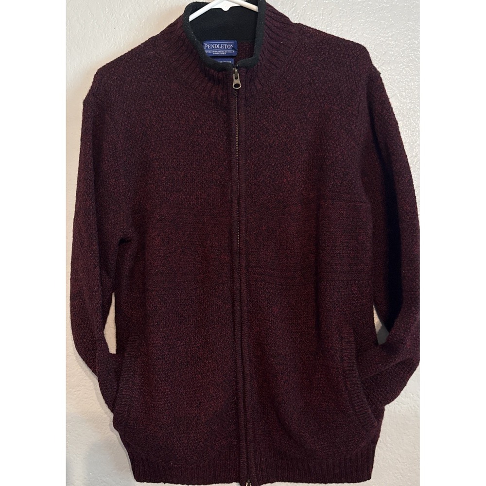 Pendleton Men's M Washable Wool Full Zip Cardigan Sweater Merlot Burgundy